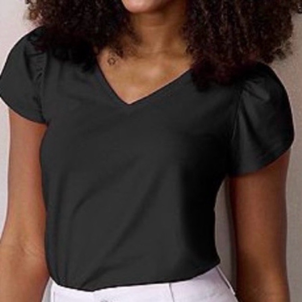Set of 2 Lauren Conrad V-Neck Tops Cherry Print & Black Large - Picture 8 of 10